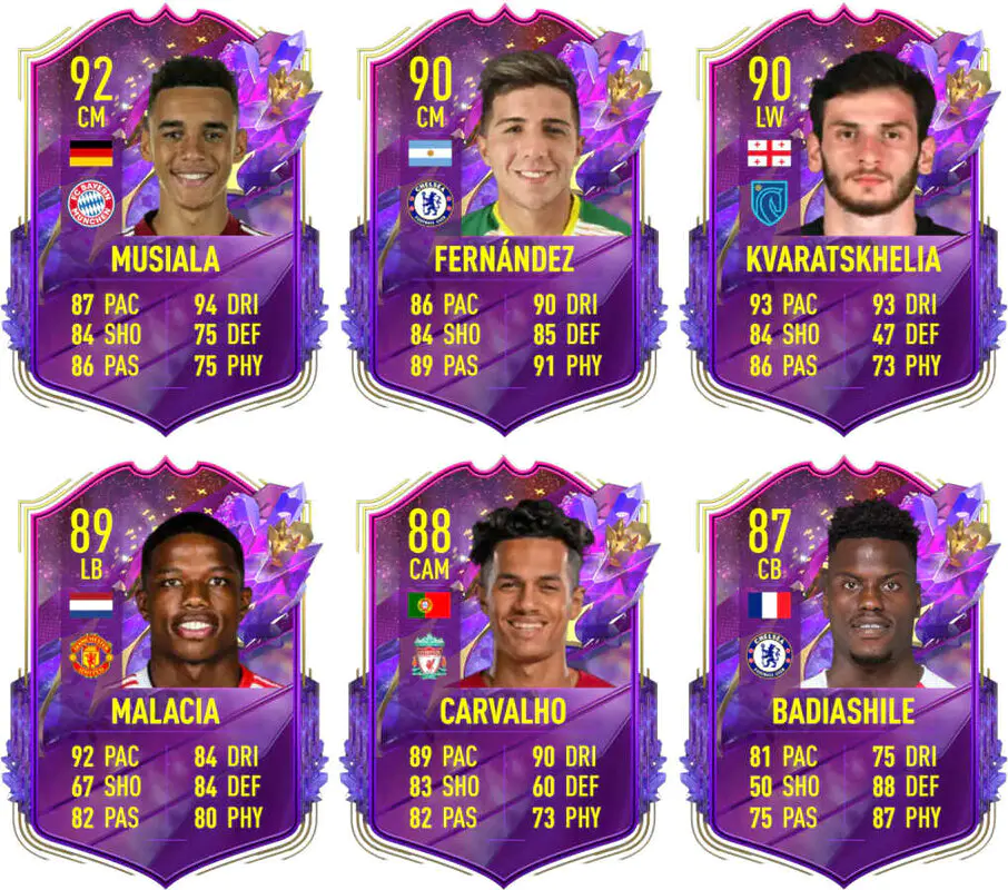 Cartas Future Stars (con el diseño de FIFA 23 Ultimate Team) creadas de los jugadores filtrados (menos Jacob Ramsey) 