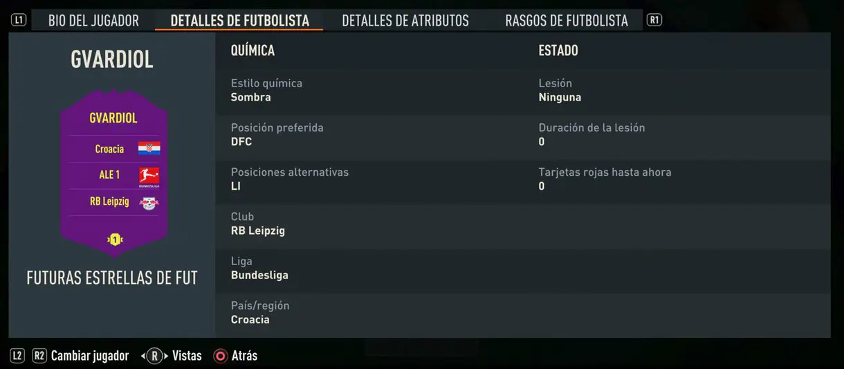 Detalles de futbolista de Gvardiol Future Stars FIFA 23 Ultimate Team