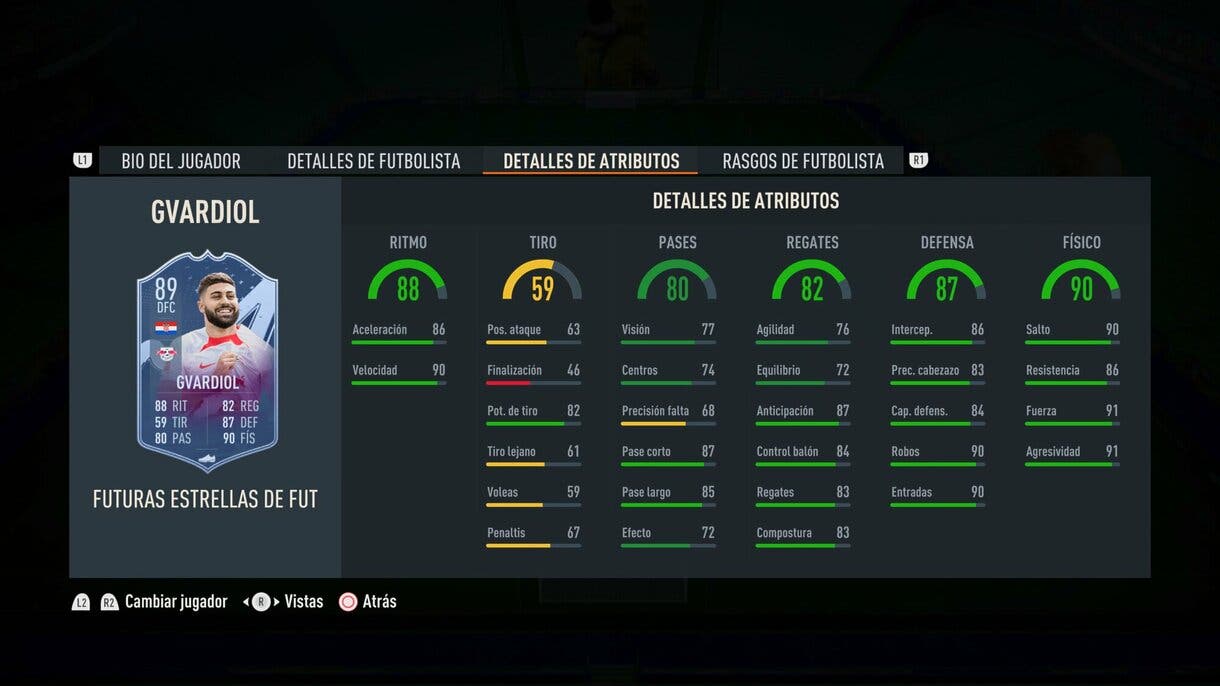 Stats in game Gvardiol Future Stars FIFA 23 Ultimate Team