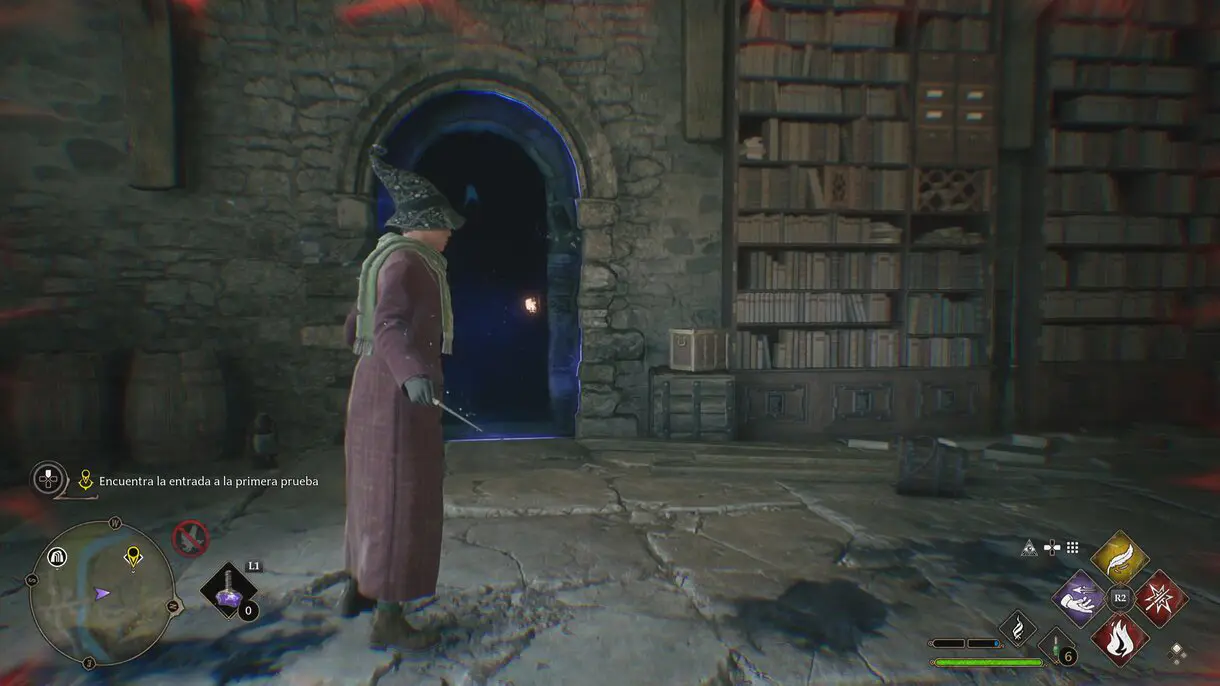 Sitúate sobre la primera fuente de magia antigua para abrir la puerta del torreón