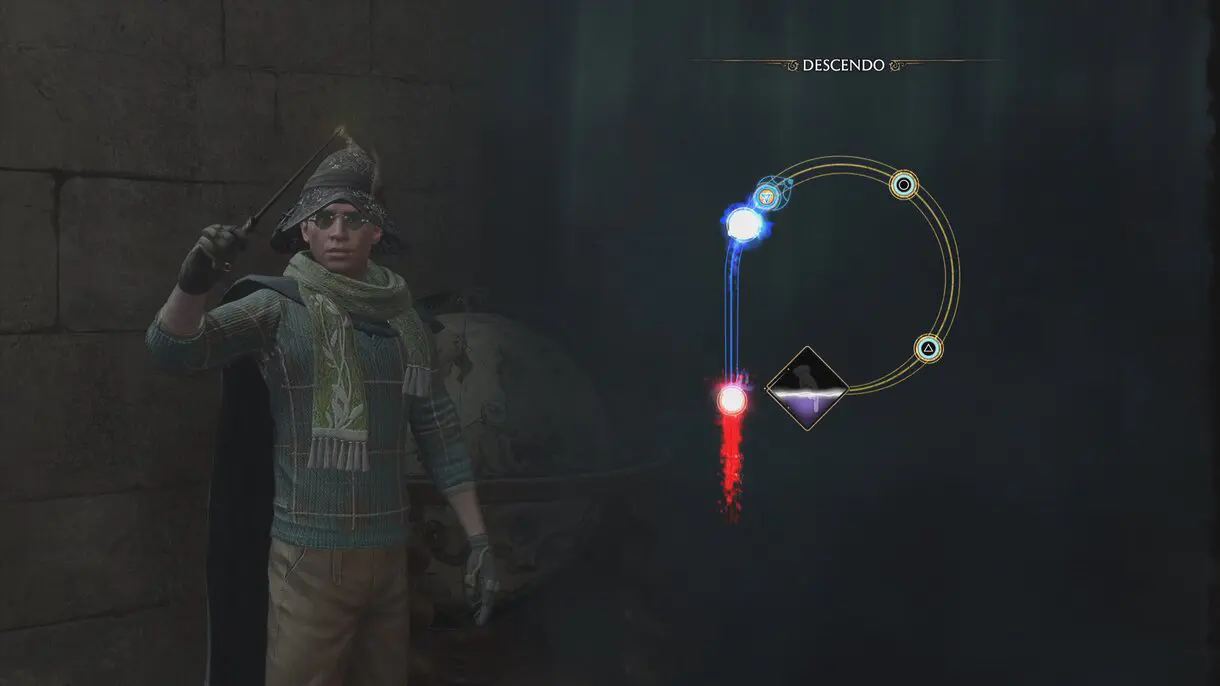 Hechizo Descendo en Hogwarts Legacy