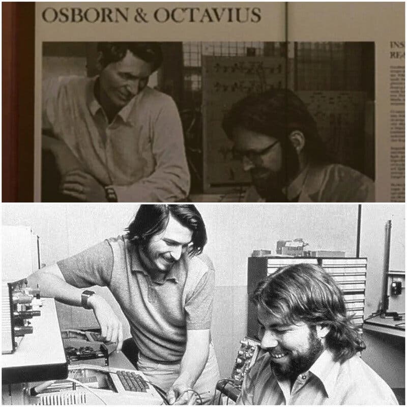 Comparación de una captura de Marvel's Spider-Man con una fotografía real de Steve Jobs y Steve Wozniak