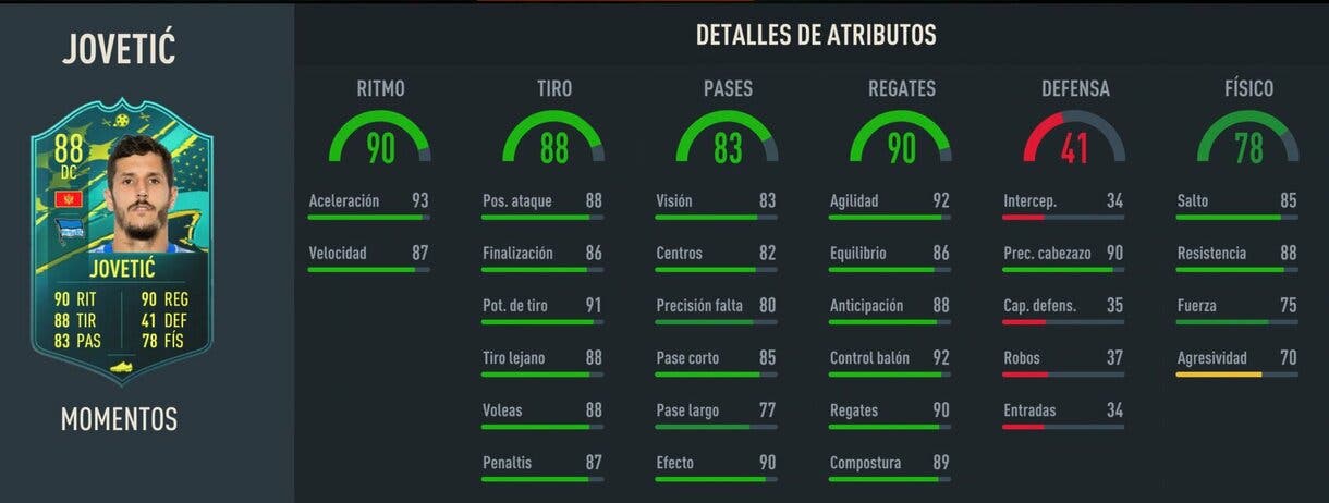 Stats in game Jovetic Moments FIFA 23 Ultimate Team
