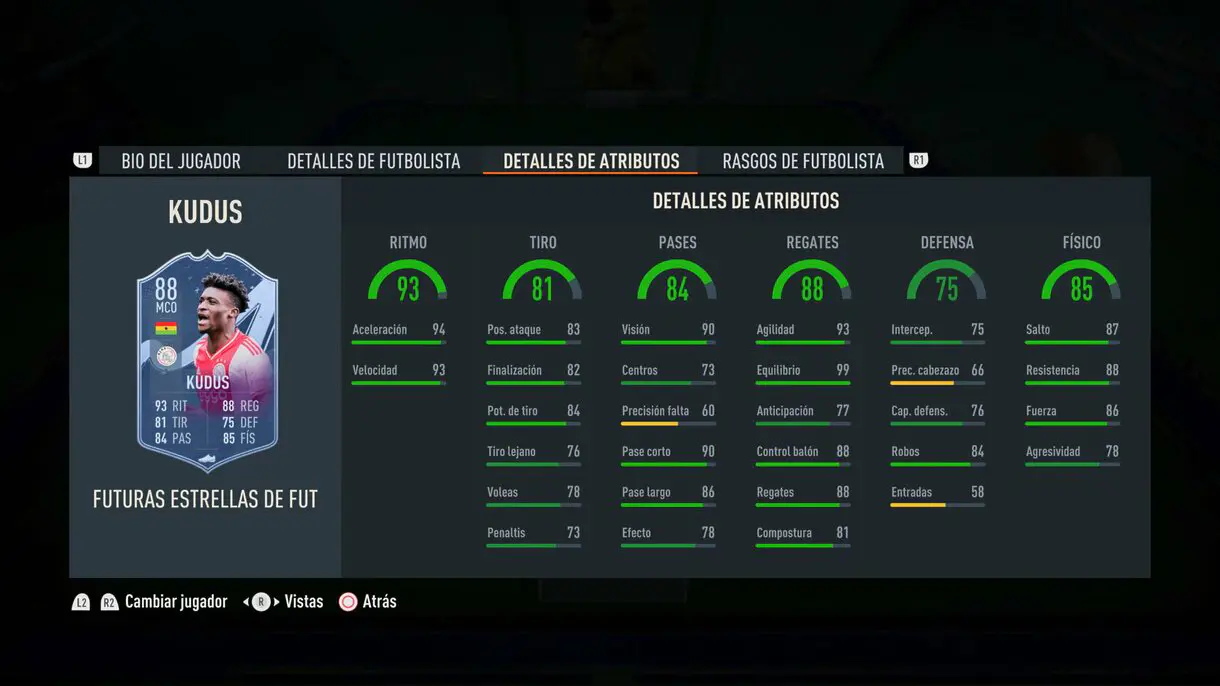 Stats in game Kudus Future Stars FIFA 23 Ultimate Team