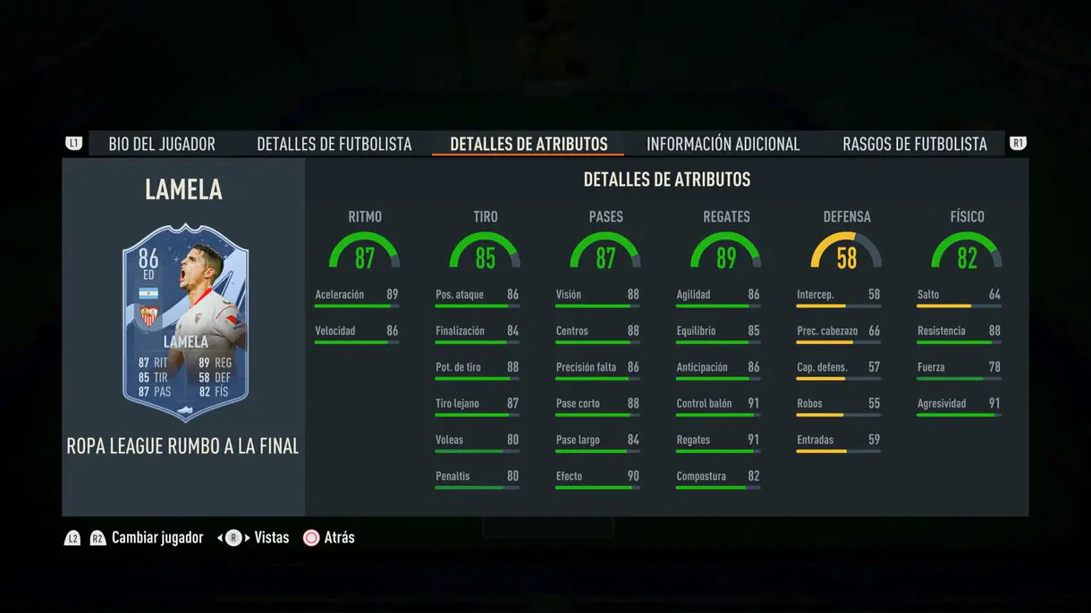 Stats in game Lamela RTTF FIFA 23 Ultimate Team