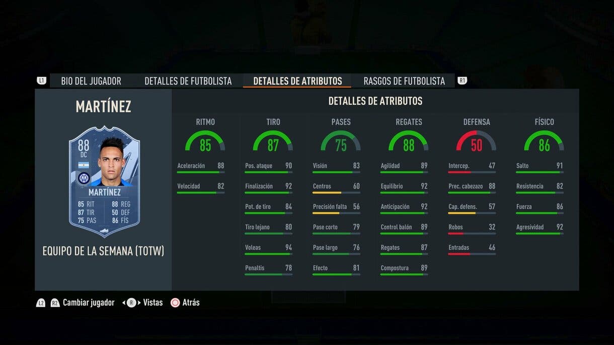 Stats in game Lautaro Martínez SIF FIFA 23 Ultimate Team
