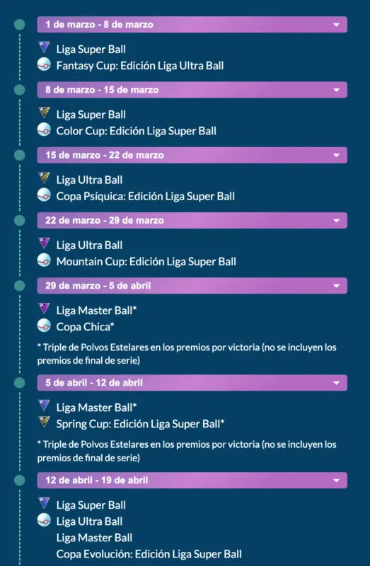 Liga Combates GO de Pokémon GO Rising Heroes Calendario