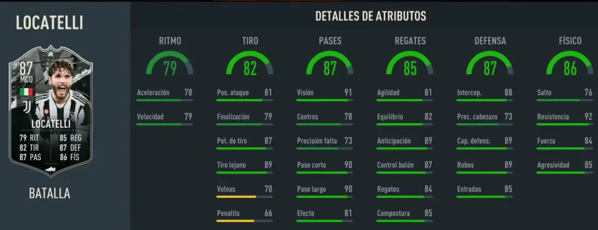 Stats in game Locatelli Showdown FIFA 23 Ultimate Team