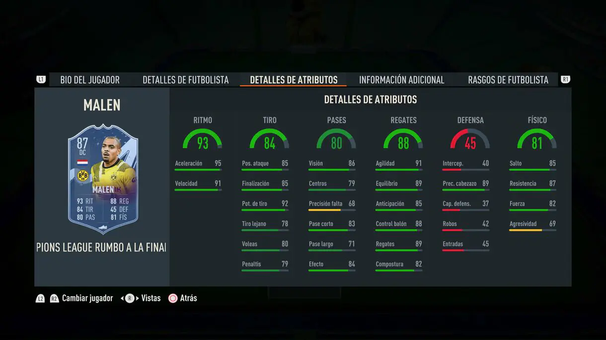 Stats in game Malen RTTF FIFA 23 Ultimate Team