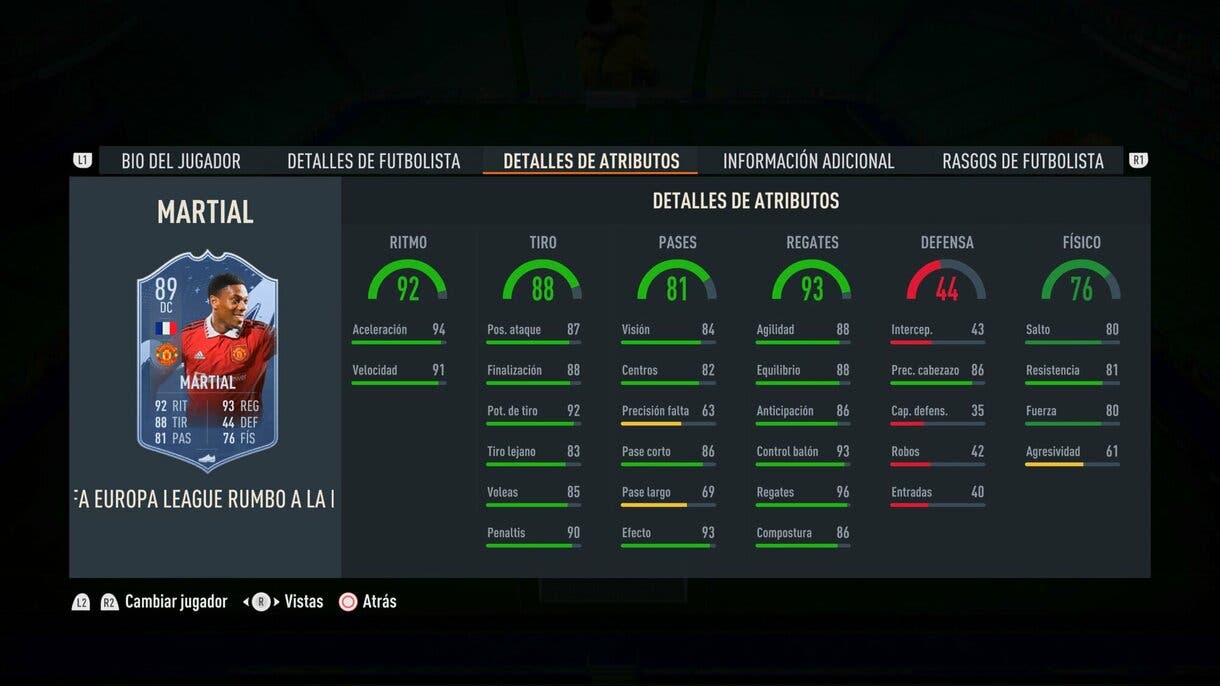 Stats in game Martial RTTF FIFA 23 Ultimate Team