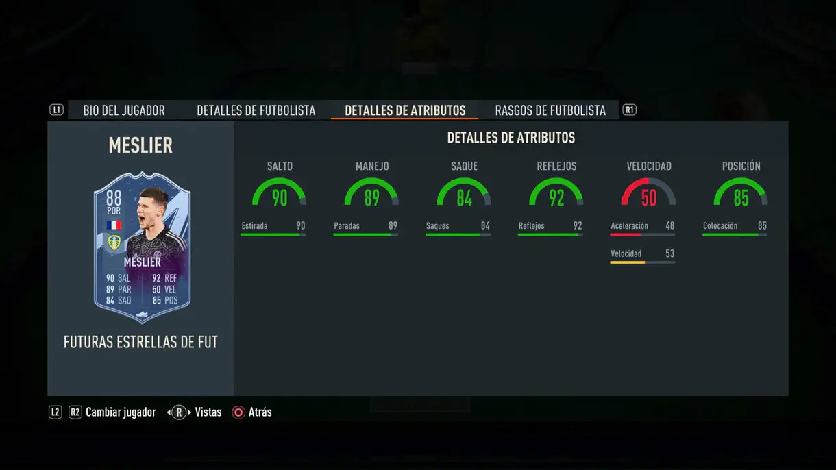 Stats in game Meslier Future Stars FIFA 23 Ultimate Team