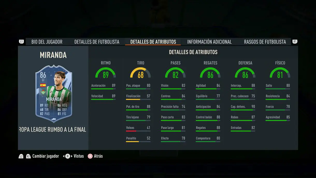 Stats in game Miranda RTTF FIFA 23 Ultimate Team