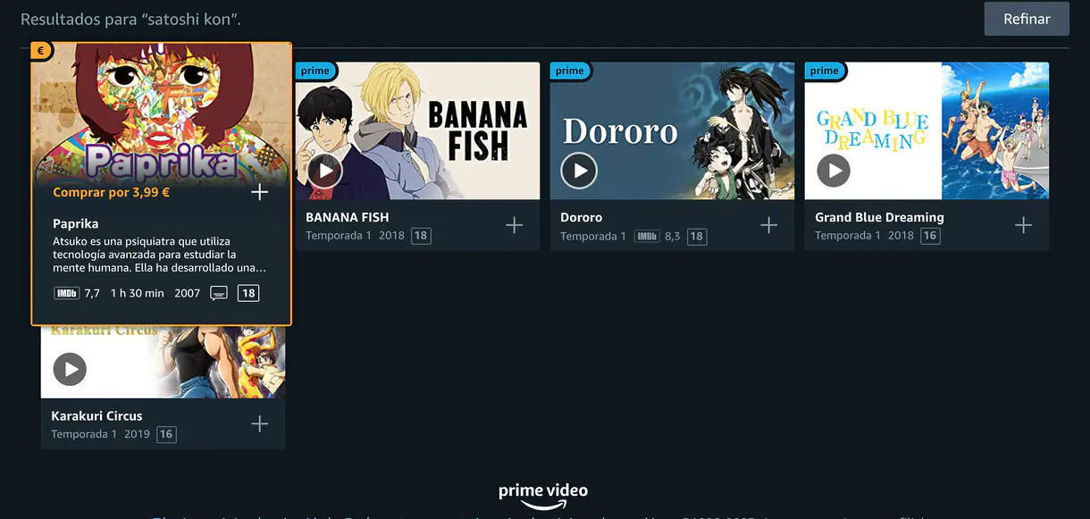 peliculas de Satoshi Kon en Prime Video