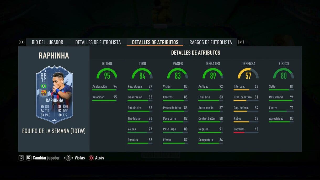 Stats in game Raphinha IF FIFA 23 Ultimate Team