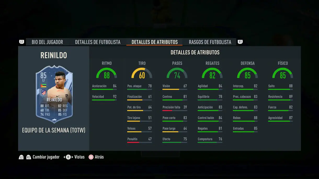 Stats in game Reinildo SIF FIFA 23 Ultimate Team