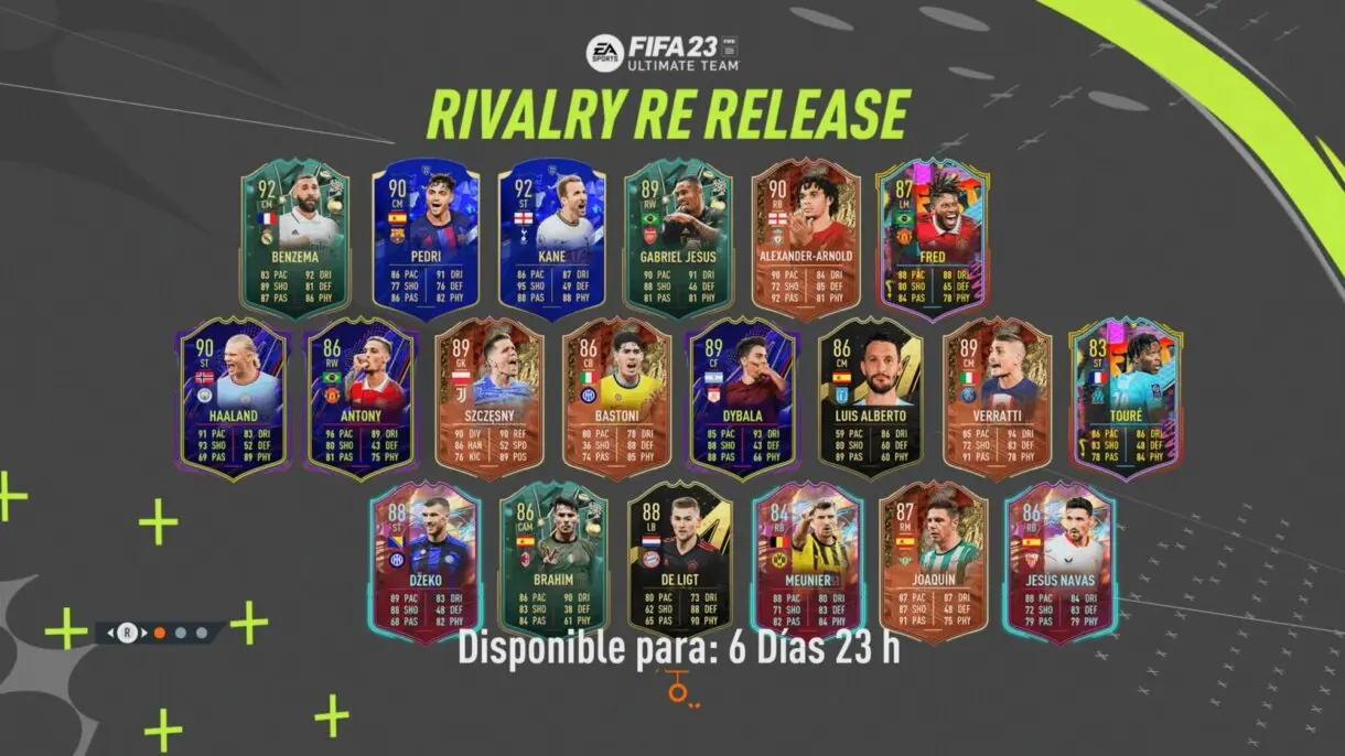 Pantalla de carga FIFA 23 Ultimate Team con todas las cartas de Relanzamiento de Rivalidad