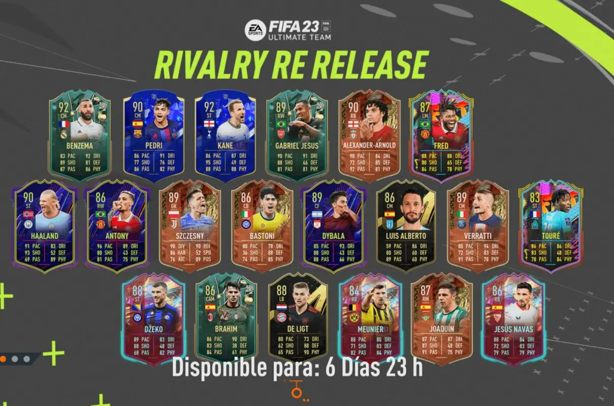 Pantalla de carga FIFA 23 Ultimate Team con todas las cartas de Relanzamiento de Rivalidad