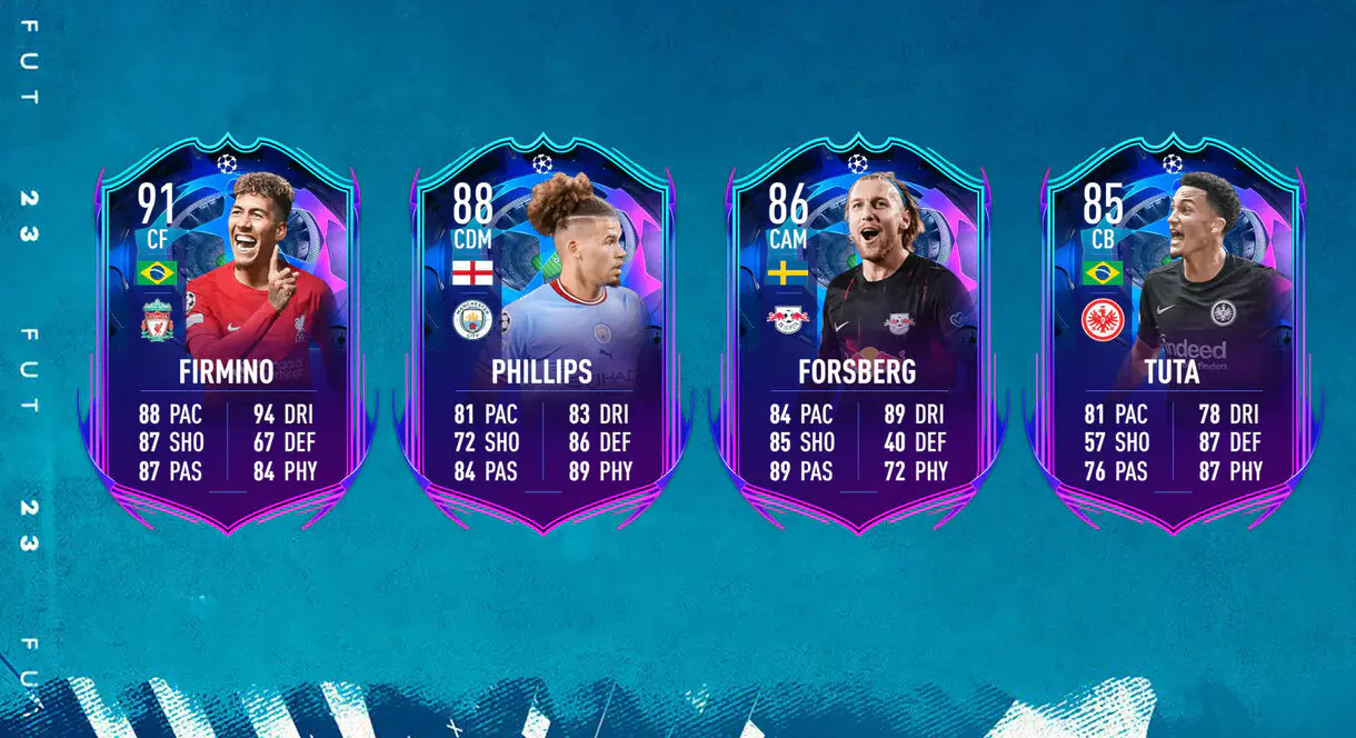 Cartas RTTF FIFA 23 Ultimate Team de Firmino, Phillips, Forsberg y Tuta
