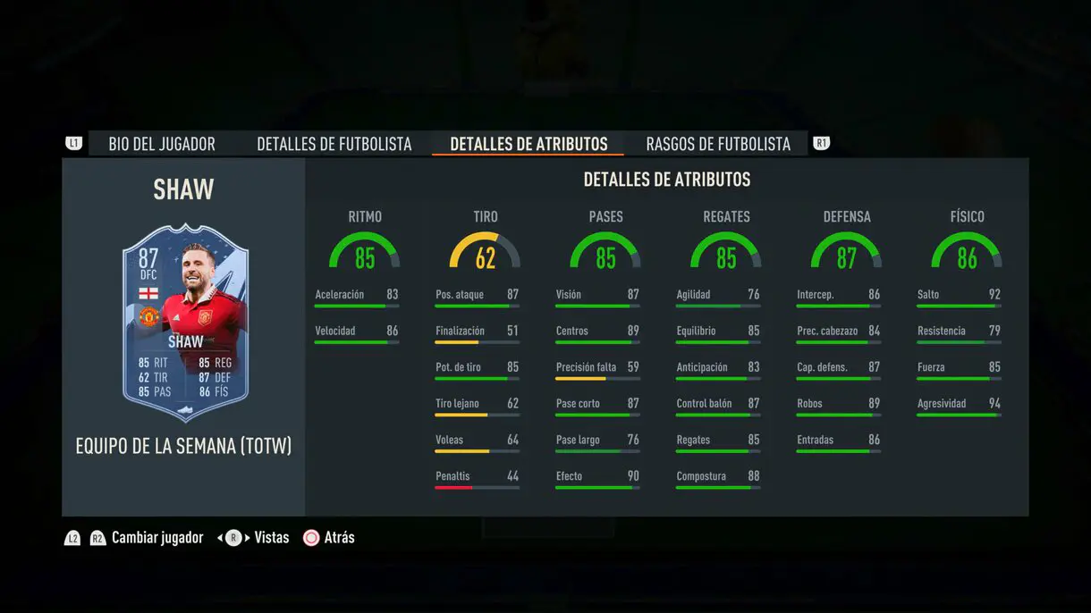 Stats in game Shaw SIF FIFA 23 Ultimate Team