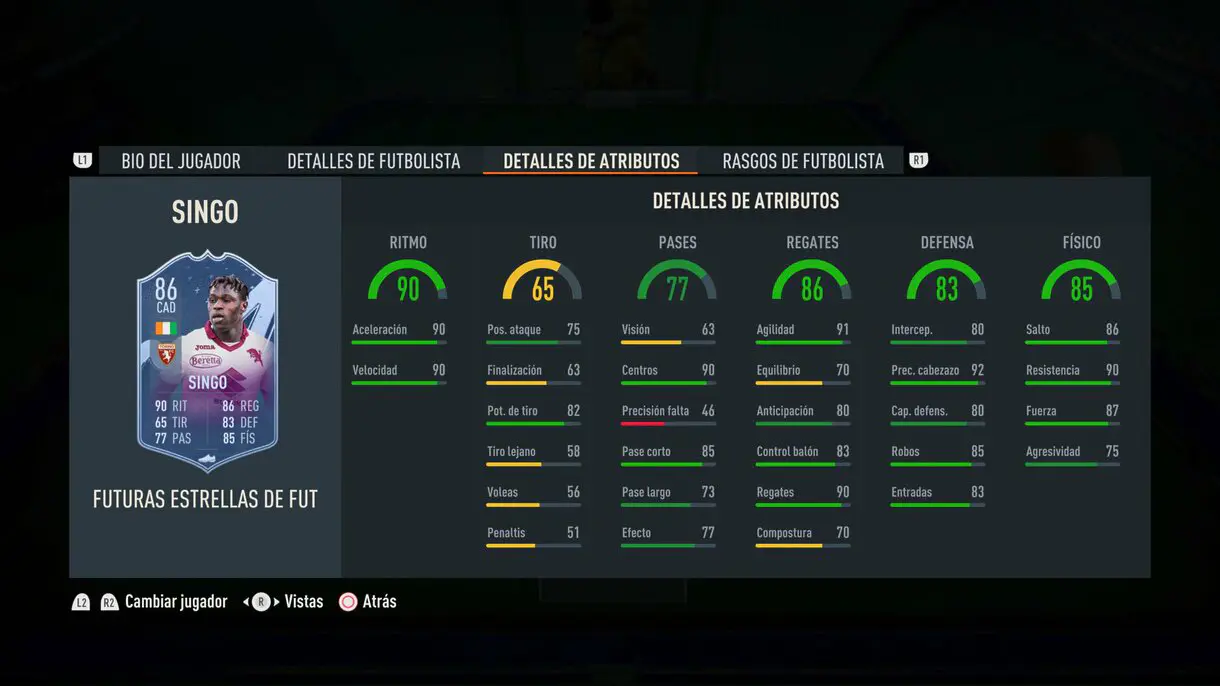 Stats in game Singo Future Stars FIFA 23 Ultimate Team