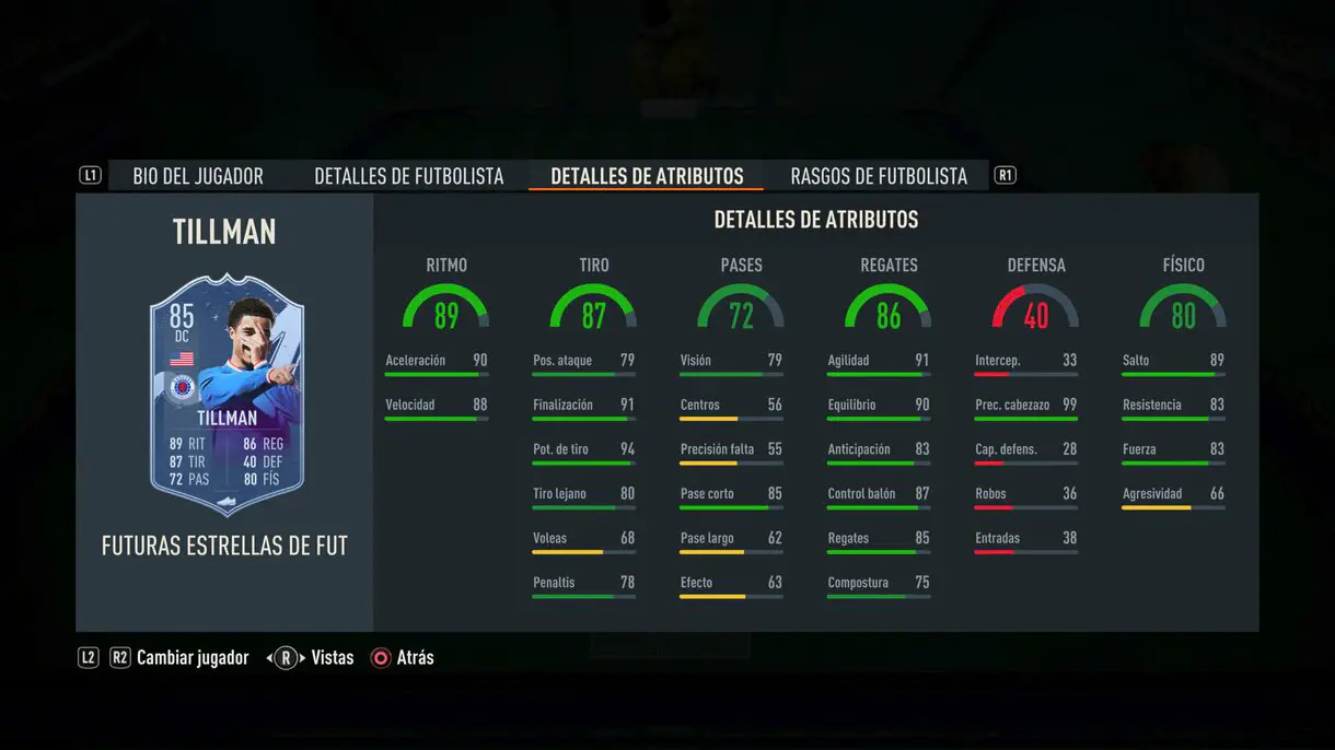 Stats in game Tillman Future Stars FIFA 23 Ultimate Team