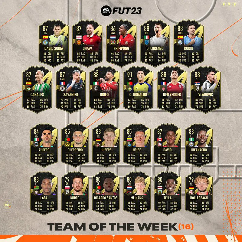 Todas las cartas del TOTW 16 de FIFA 23 Ultimate Team