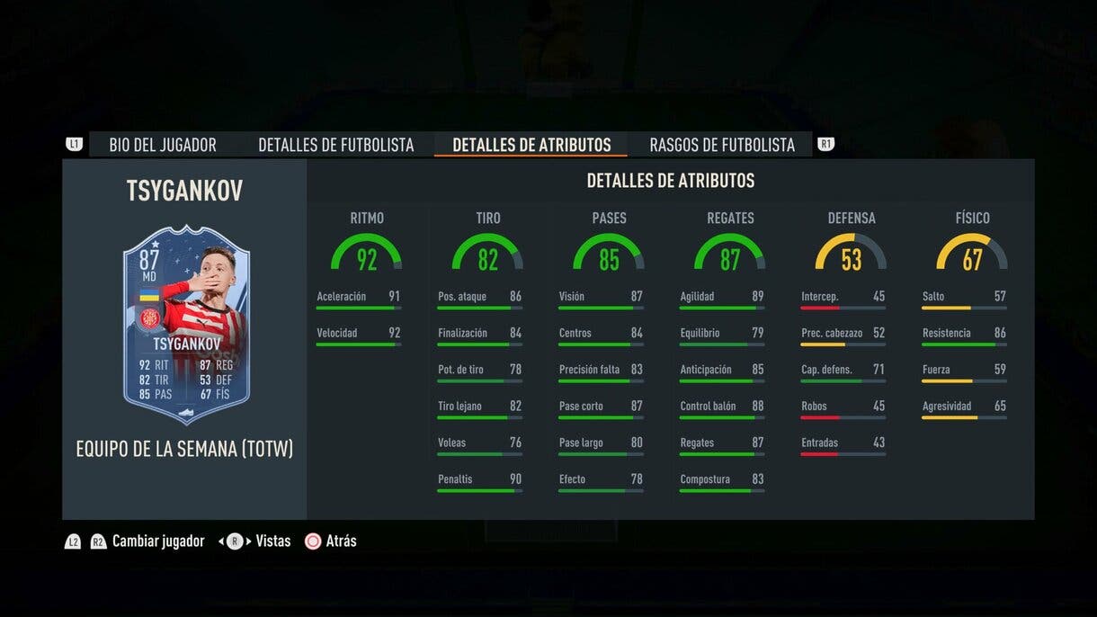 Stats in game Tsygankov IF FIFA 23 Ultimate Team