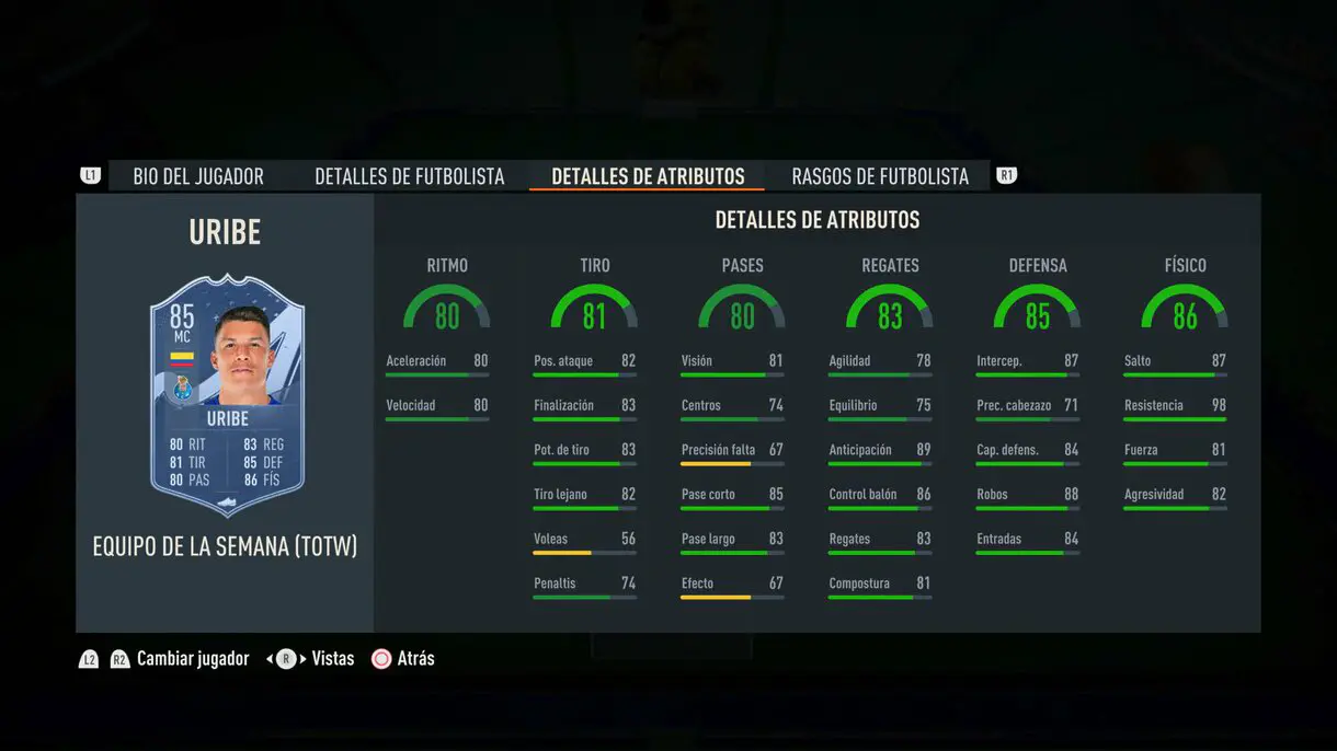 Stats in game Uribe IF FIFA 23 Ultimate Team
