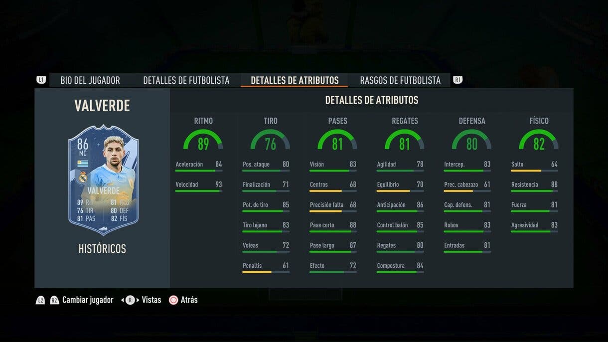 Stats in game Fede Valverde Históricos 86 FIFA 23 Ultimate Team