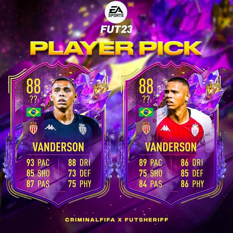 Dos cartas de Vanderson como Future Stars con el diseño de FIFA 23 Ultimate Team