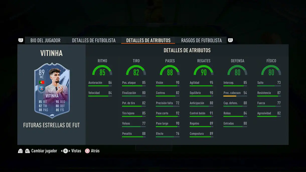 Stats in game Vitinha Future Stars FIFA 23 Ultimate Team