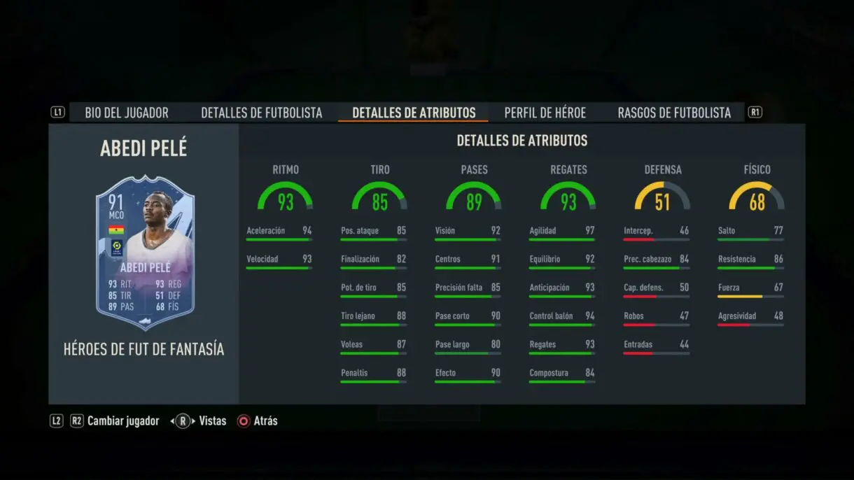 Stats in game Abedi Pelé Fantasy FUT Heroes FIFA 23 Ultimate Team