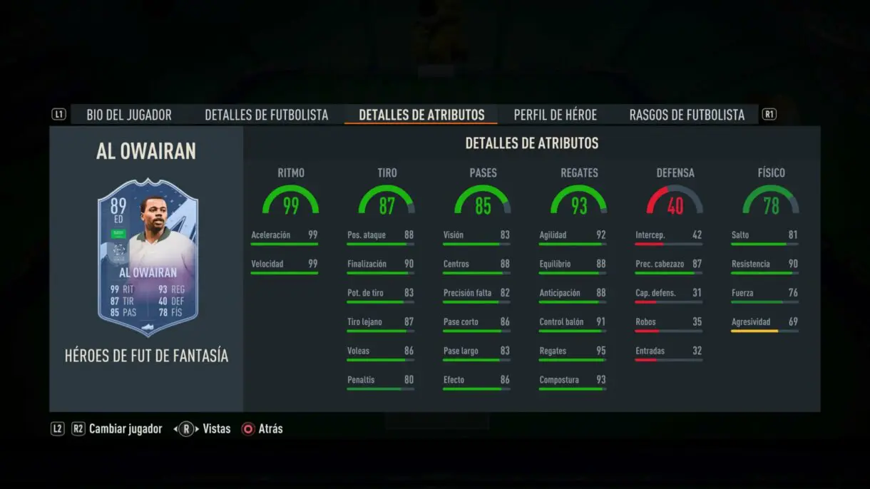 Stats in game Al Owairan Fantasy FUT Heroes FIFA 23 Ultimate Team