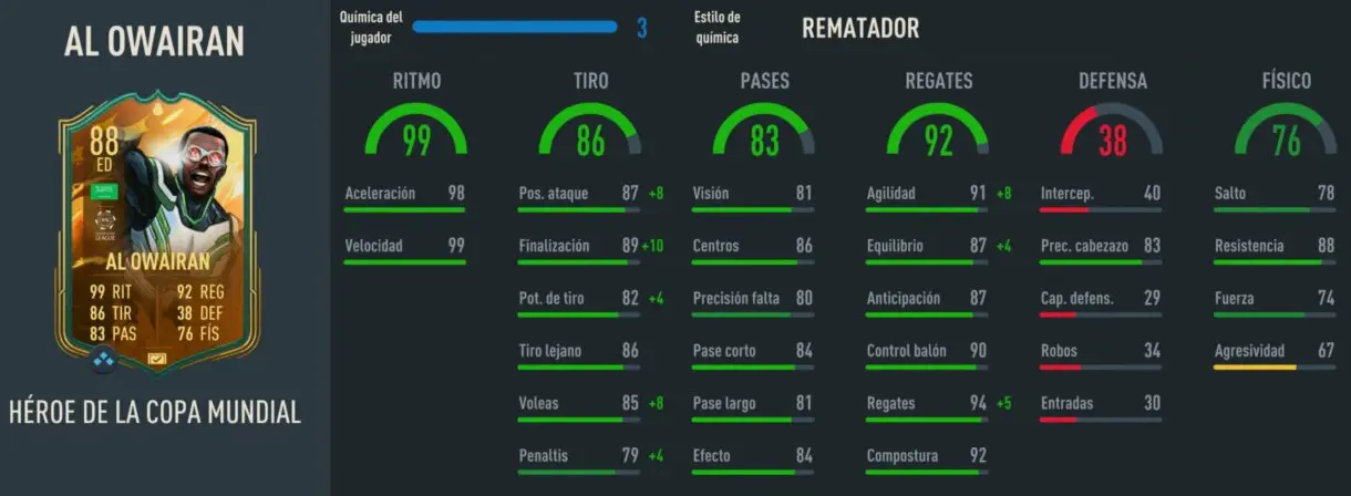 Stats in game Al Owairan FUT Heroes de la Copa Mundial FIFA 23 Ultimate Team