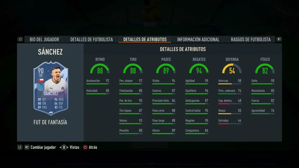 Stats in game Alexis Sánchez Fantasy FUT FIFA 23 Ultimate Team