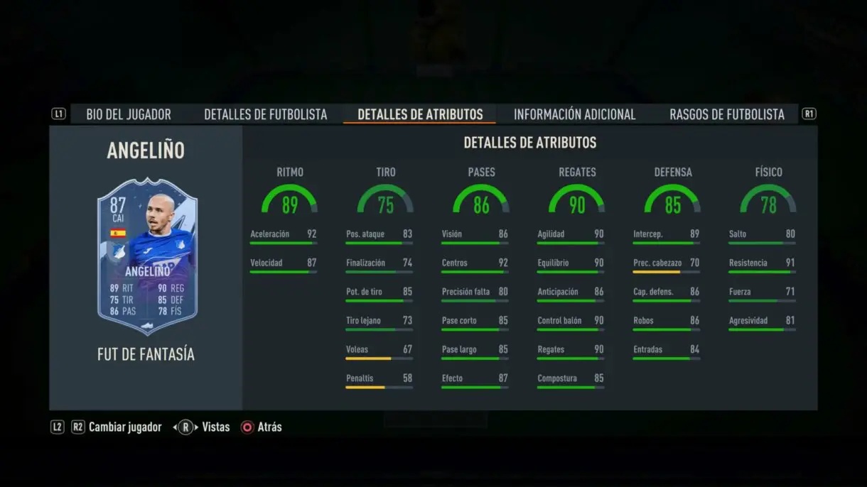 Stats in game Angeliño Fantasy FUT FIFA 23 Ultimate Team