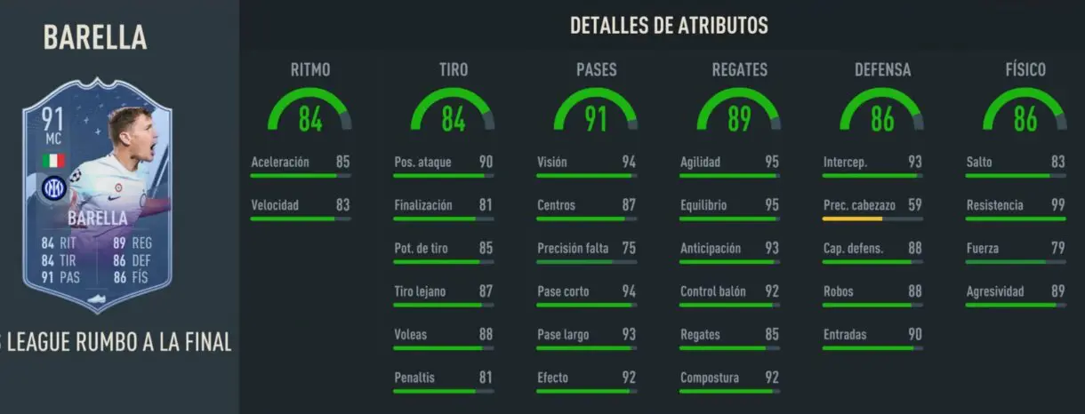Stats in game Barella RTTF 91 FIFA 23 Ultimate Team