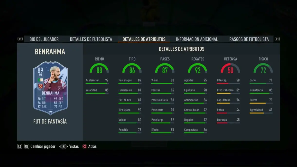 Stats in game Benrahma Fantasy FUT FIFA 23 Ultimate Team