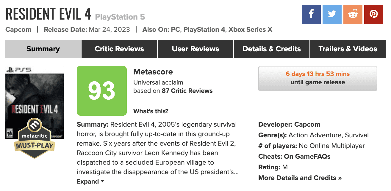 Resident Evil 4 Remake revienta Metacritic con las altísimas notas de la  prensa de todo el mundo