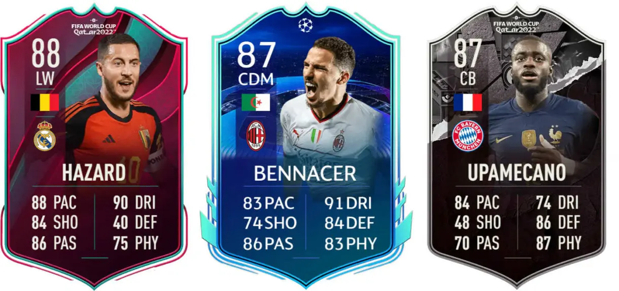 Cartas Hazard World Cup Stars, Bennacer RTTK y Upamecano Showdown FIFA 23 Ultimate Team