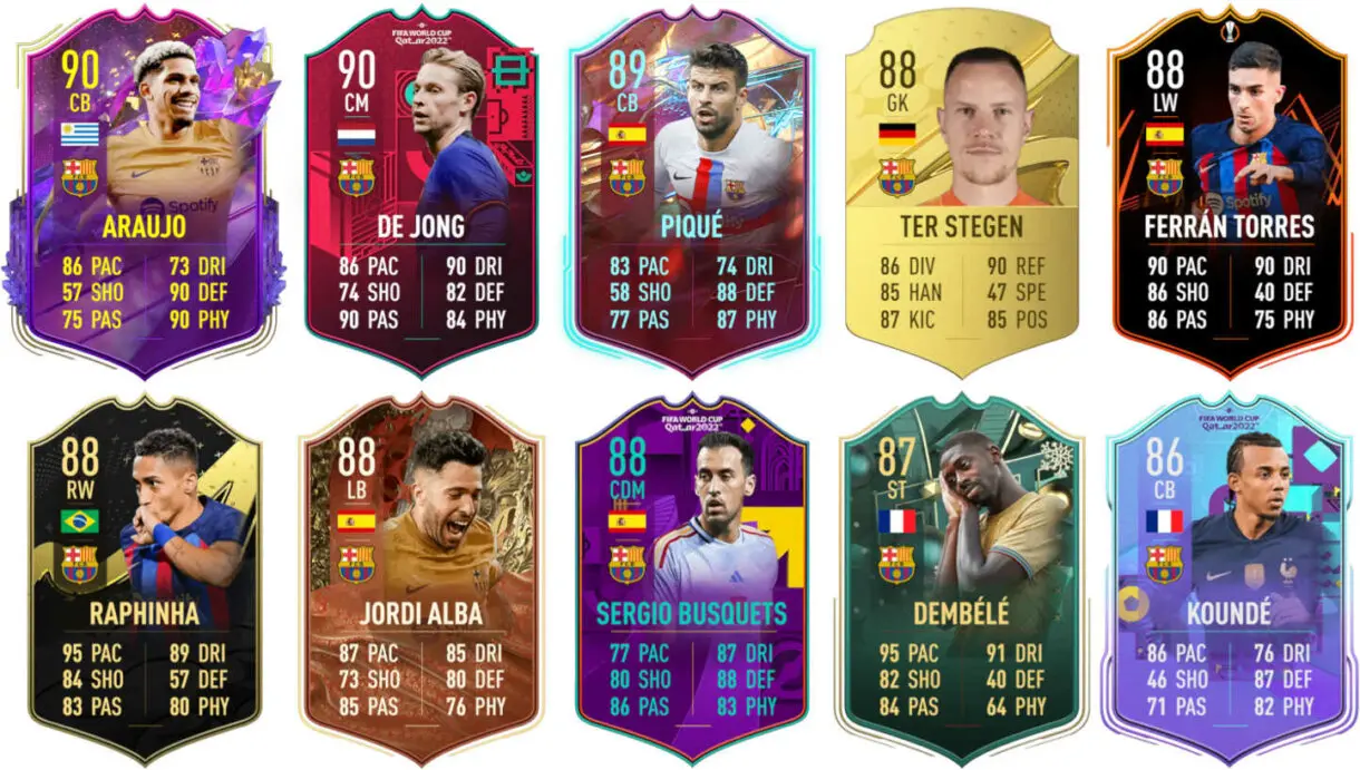 Ejemplos cartas competitivas Barcelona FIFA 23 Ultimate Team