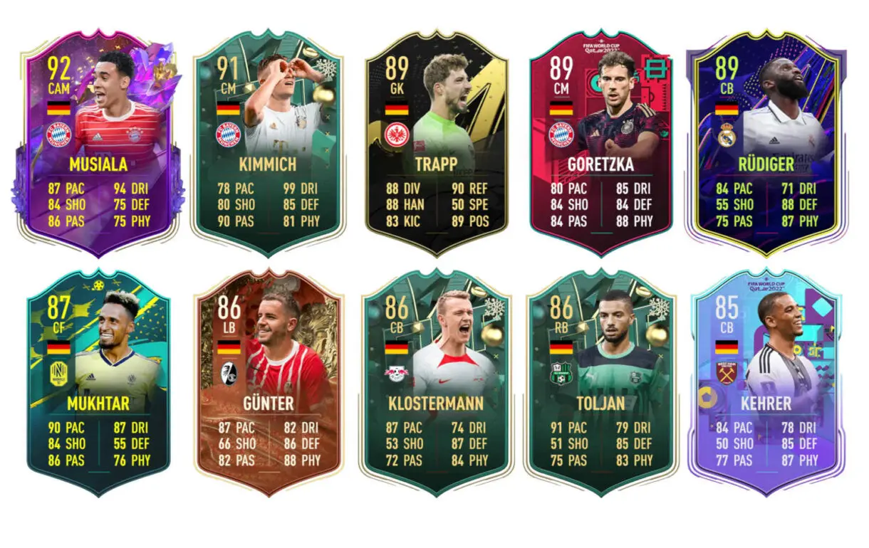 Ejemplos versiones especiales competitivas Alemania FIFA 23 Ultimate Team