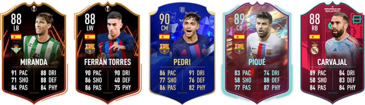 Cartas Miranda RTTF, Torres RTTF, Pedri Menciones Honoríficas, Piqué Rulebreakers y Carvajal PTG FIFA 23 Ultimate Team