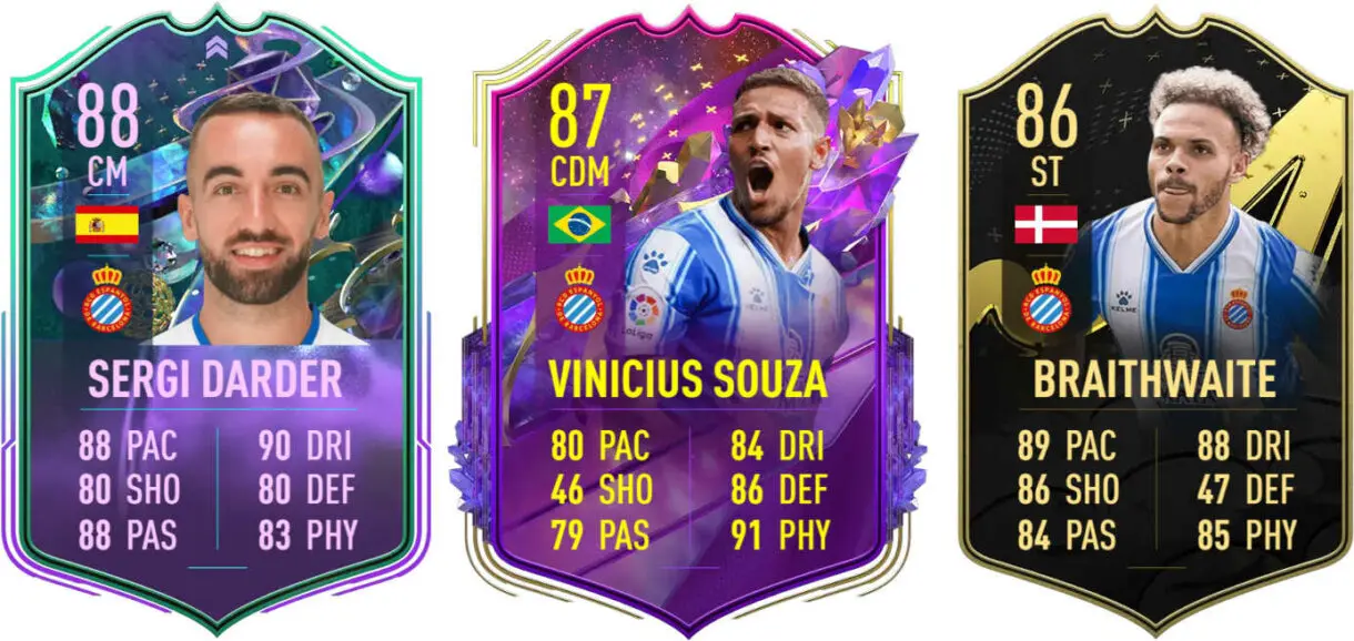 Cartas Darder Fantasy FUT, Souza Future Stars y Braithwaite IF (Espanyol) FIFA 23 Ultimate Team
