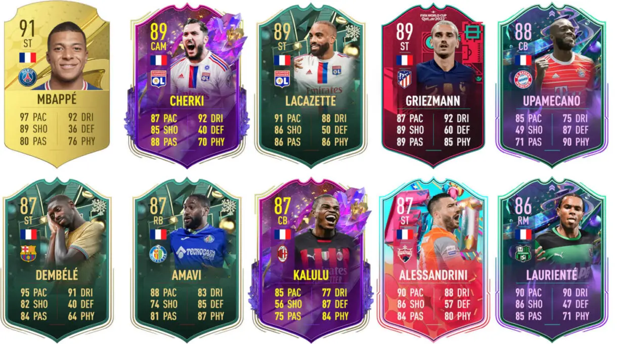 Ejemplos cartas competitivas Francia FIFA 23 Ultimate Team