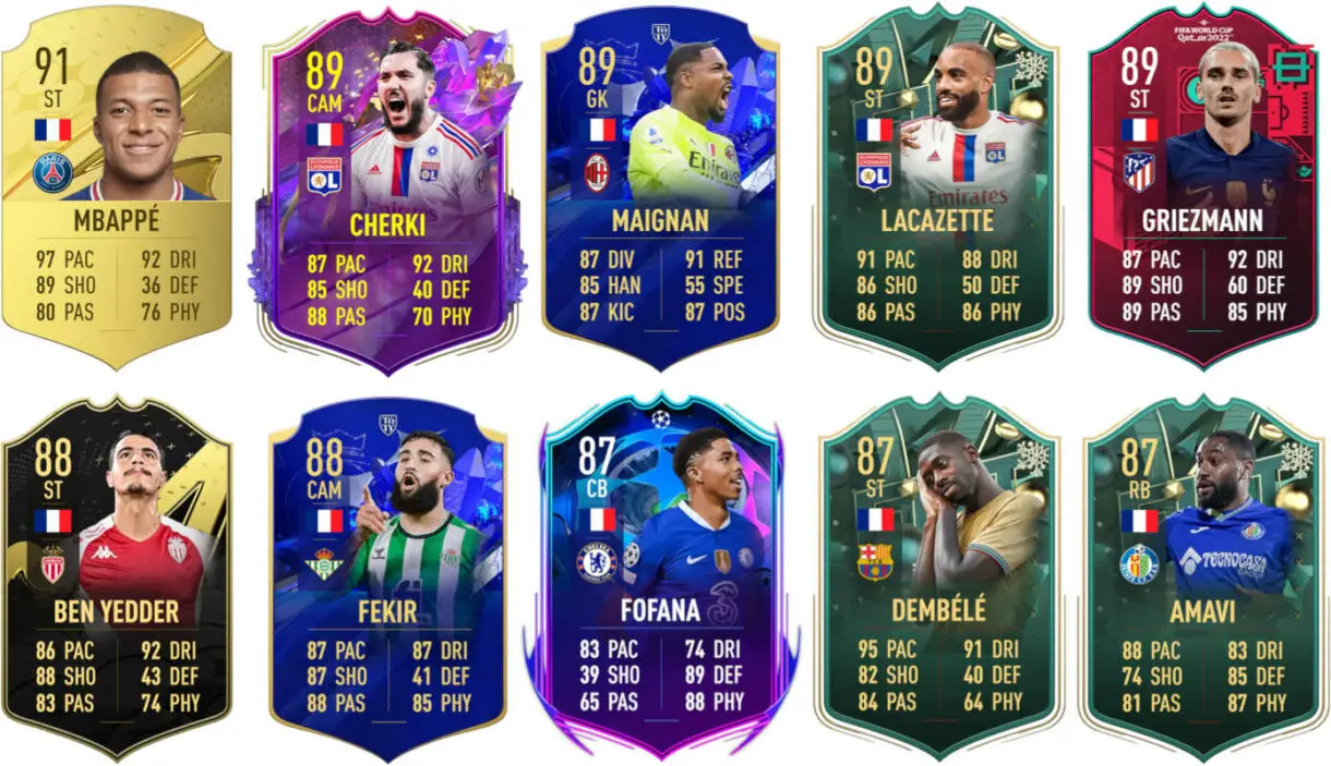 Ejemplos cartas competitivas Francia FIFA 23 Ultimate Team