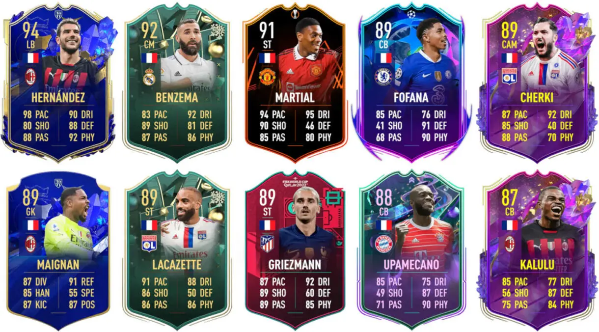 Ejemplos cartas competitivas Francia FIFA 23 Ultimate Team