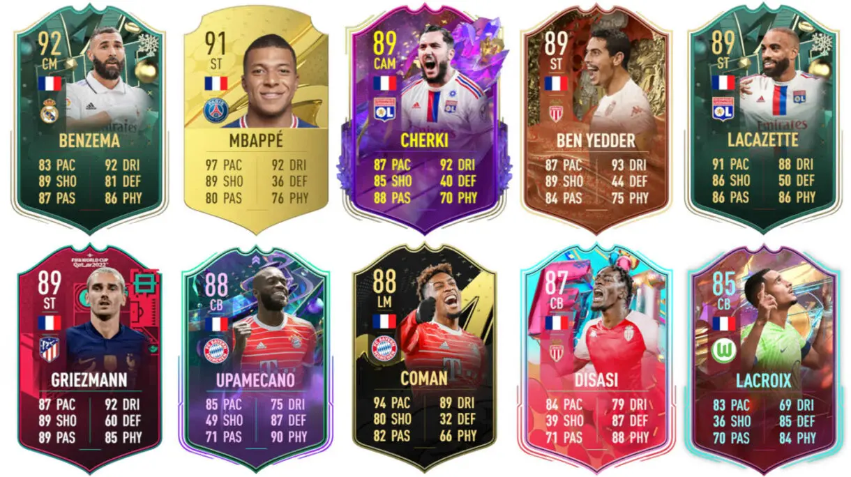 Ejemplos cartas competitivas Francia FIFA 23 Ultimate Team