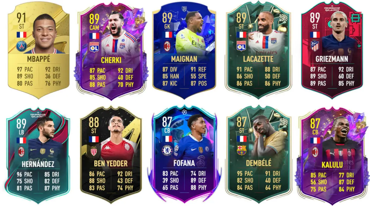 Ejemplos cartas competitivas Francia FIFA 23 Ultimate Team