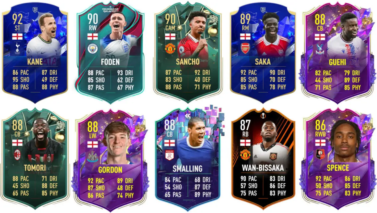 Ejemplos cartas competitivas Inglaterra FIFA 23 Ultimate Team
